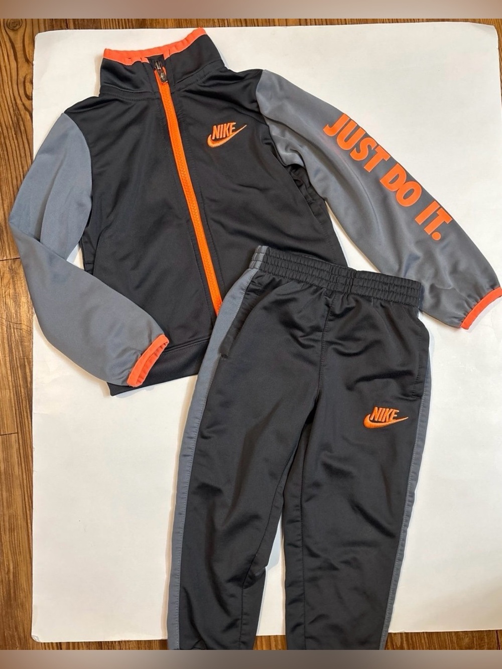 Nike Kids Zip Up Jacket & Sweatpants Jogger Set with Orange Accents